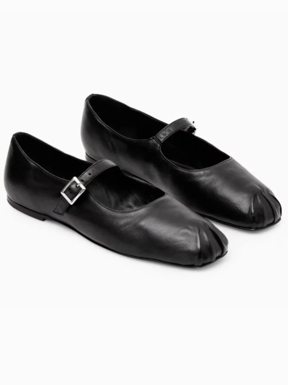NEW COS Pleated Leather Mary Jane Ballet Flats - Black